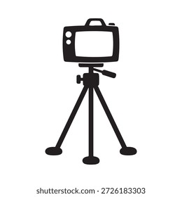 ein schwarz-weißes Symbol einer Videokamera auf einem Stativständer