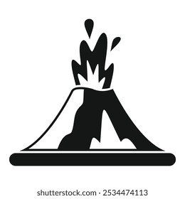 Black and white icon of a volcano erupting with lava coming down its sides