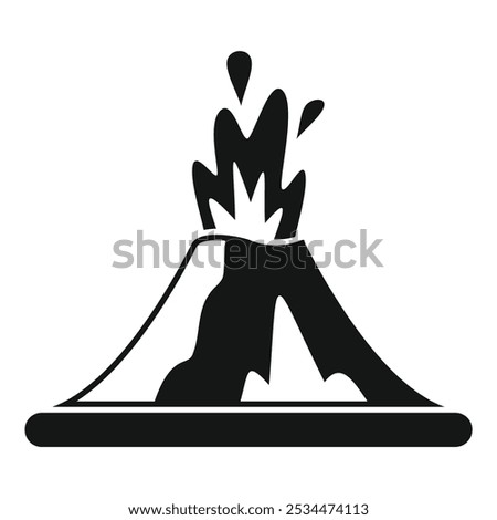 Black and white icon of a volcano erupting with lava coming down its sides