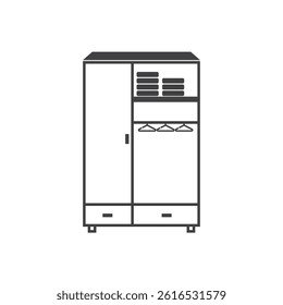 Black and white icon of a wardrobe.