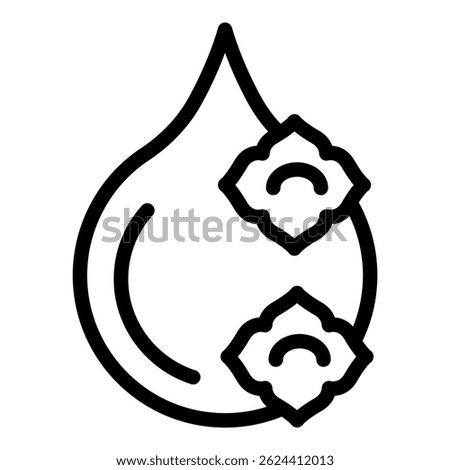 Black and white icon of a water drop with two feminine hygiene products, evoking the menstrual cycle