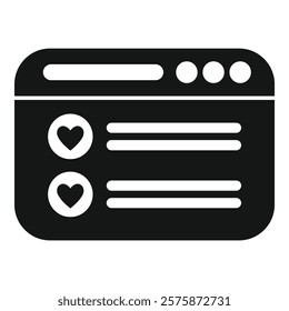 Black and white icon of a website displaying a dating profile with a wishlist