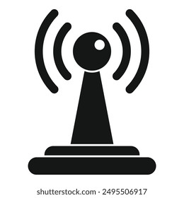 Black and white icon of a wireless network broadcasting a radio signal