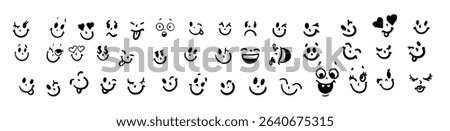 Black and white icons of expressive faces in different styles. Diverse emotions depicted including joy, love, surprise, and laughter. Ideal for communication tools.