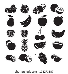 Black and white icons - fruits and berries.