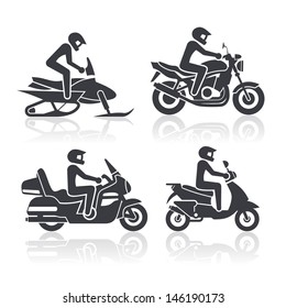 Black and white icons of motorcycles 