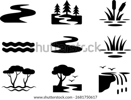 Black and white icons of nature elements for logo or infographic