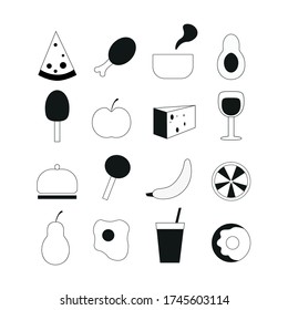 black and white icons on the theme of food