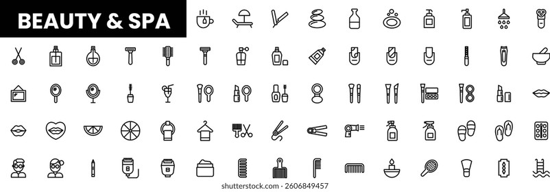 Black and white icons representing beauty and spa essentials.