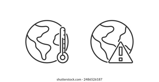 Zu den schwarz-weißen Symbolen für Naturkatastrophen gehört ein Globus mit einem Thermometer, das die globale Erwärmung anzeigt