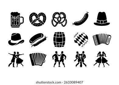Black and White Icons Representing Traditional German Festivities