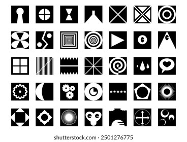 black and white icons set