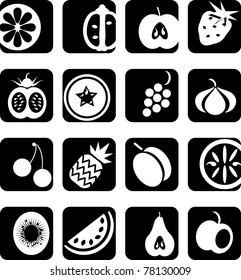 Black and white icons set - fruit cut