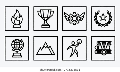 Schwarzweißsymbole, die Erfolgs- und Erfolgssymbole darstellen