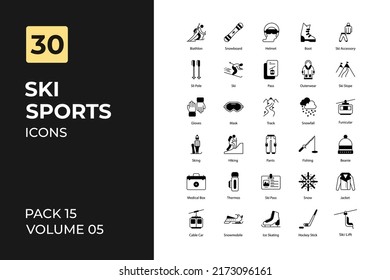 black and white icons set - ski sports 