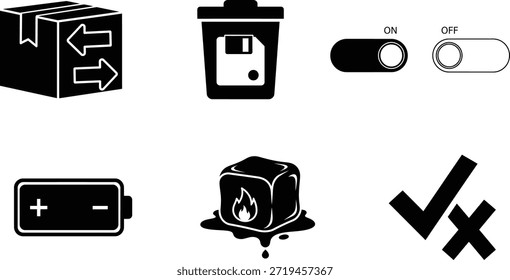Iconos en blanco y negro para conceptos de interfaz de usuario y tecnología