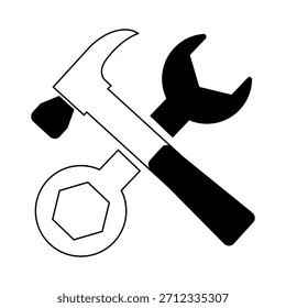 Schwarz-Weiß-Symbole, Vektorbild der Reparatur- und Wartungstools