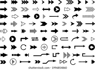 black and white icons of vectorized arrows. vector