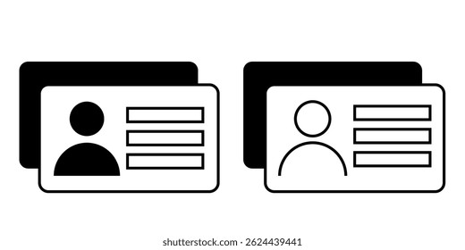 Black and white identity card and driver licence icons for digital use printable materials online verification systems and official identification design projects