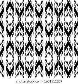 Black and white ikat Seamless Pattern Design for Fabric. Vector EPS10