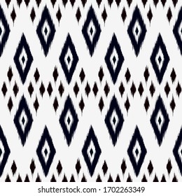 Black and white ikat Seamless Pattern Design for Fabric. Vector EPS10