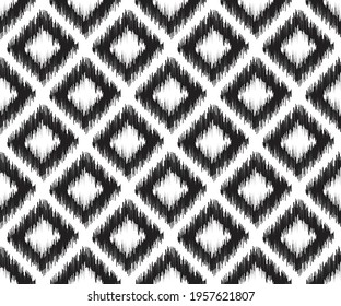 black and white ikat Square seamless pattern. Seamless geometric  pattern for tile or taxtile design.