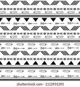 Black and white ikat tribal seamless pattern. Great for folk modern wallpaper, backgrounds, invitations, packaging design projects. Surface pattern design.