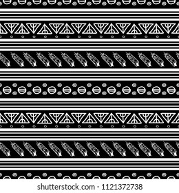 Black and white ikat tribal seamless pattern. Great for folk modern wallpaper, backgrounds, invitations, packaging design projects. Surface pattern design.