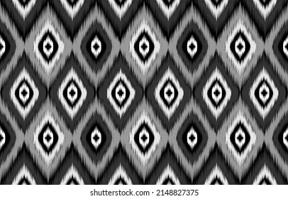 Black and white ikat tribal textile modern pattern. 
Seamless background. Graphic design for cover, rug, carpet, wallpaper,
 clothing, wrapping, fabric. Vector illustration.