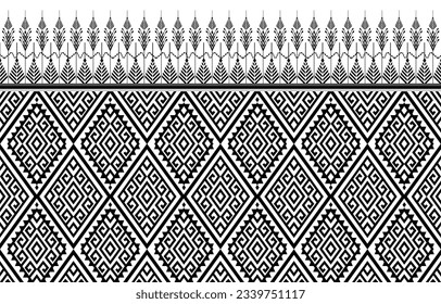 Black and white ikat tribal textile modern pattern. 
Seamless background. Graphic design for cover, rug, carpet, wallpaper,
 clothing, wrapping, fabric. Vector illustration.