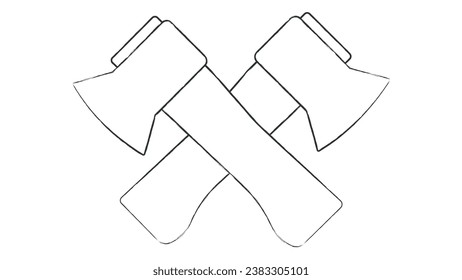 A black and white illstration of two hand axe cross over