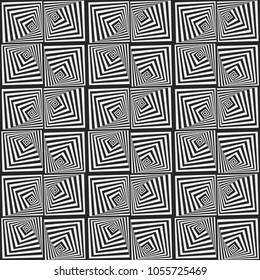 Black and white illusion squares background. Seamless vector texture.