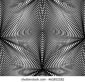Black and white illusive abstract seamless pattern with geometric figures. Vector symmetric simple backdrop.