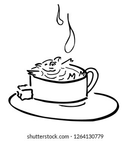 black and white illustation pig in the cup