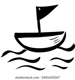 black and white illustraction of a sailboat in the water