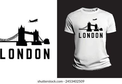 Black And White Illustrated London Bridge Tower Travel T-Shirt, Outdoor travel t shirt design. t-shirt design vector for print.