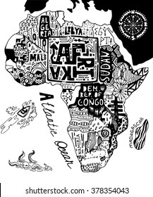 Black And White Illustrated Map Of Africa