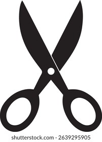 Black and white illustrated scissors graphic representing cutting tools and crafting supplies