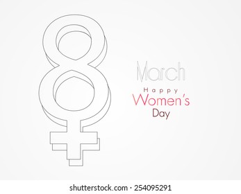 Ilustración en blanco y negro del texto 3D 8 de marzo con símbolo femenino para la celebración del Día Internacional de la Mujer sobre fondo gris.