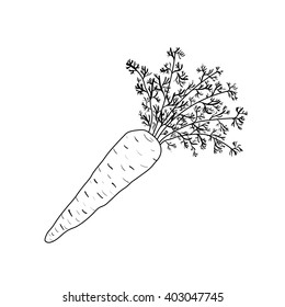Black and white illustration of abstract carrot. Ready for coloring, it also may be used for coloring book, page.