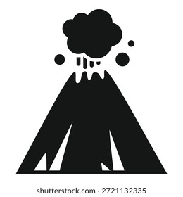 Ilustração em preto e branco de um vulcão ativo em erupção com fumaça
