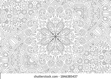 Black and white illustration for adult coloring book with beautiful eastern linear pattern