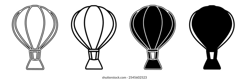 Black and white illustration of a air ballon. Air ballon icon collection with line. Stock vector illustration.