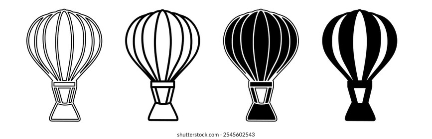 Black and white illustration of a air ballon. Air ballon icon collection with line. Stock vector illustration.