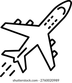 A black and white illustration of an airplane soaring through the air