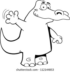 Black and white Illustration of an alligator smiling