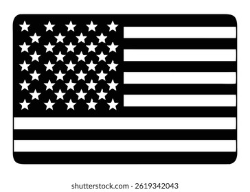 Black and white illustration of the American flag, simple and bold design.