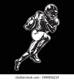 black and white illustration of an american football player in action