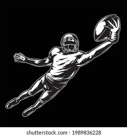 black and white illustration of an american football player in action