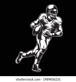 black and white illustration of an american football player in action